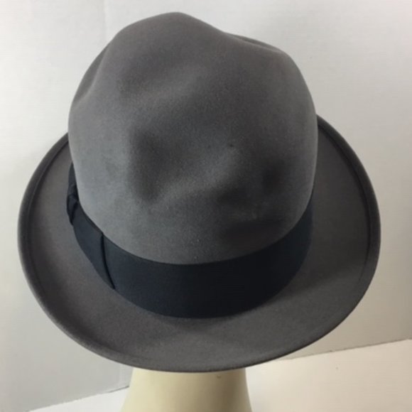 Vintage ROYAL STETSON Sovereign Gray Felt Ribbon Fedora Hat Long Oval 7 1/4 - Picture 2 of 14